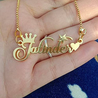 Customized/PERSONALIZED NAME NECKLACE WITH CROWN AND STAR/Keychain With Ur name Or Love One Name With 24k Gold Plating And lazer Engraved Finish