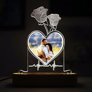 Customized Heart and Roses 3D Illusion Photo Led Lamp 18X22 cm (GNC 265)