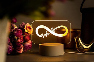Personalized Couple Name Infinity LED Night Table Lamp | Wedding Marriage Anniversary Gift for Couple Husband Wife (White Base)