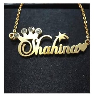 Personalized/Customized Crown with Diamond Single Name Brass with Heart/Necklace With Ur name Or Love One Name With 24k Gold Plating And lazer Engraved Finish