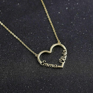 Gold Plated Brass Metal Customized Couple Name in Heart Name Necklace For Men and Women